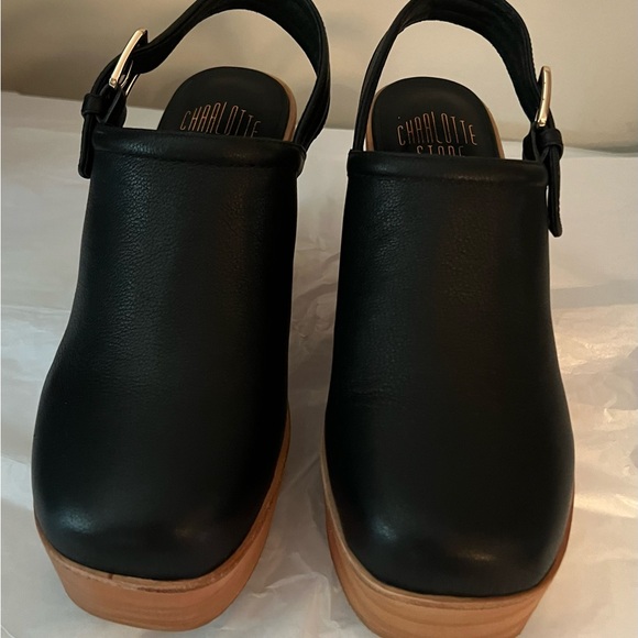 New Charlotte Stone Bonnie Clog Mule in Black Leather Size 8 - Picture 3 of 4